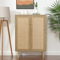 Buffet rotin style campagne avec tablette reglable, meuble haut 80 x 34 x 112 cm pour rangement interieur