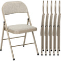 Ensemble de six chaises pliantes beige avec cadre acier, mobilier pratique et facile a ranger