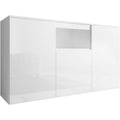 Buffet moderne blanc 140 x 82 x 40 cm avec finition brillante en melamine, meuble design pour espace repas et salon