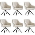 Ensemble de 6 chaises pivotantes en velours beige cappuccino avec accoudoirs, pieds acier et assise confortable jusqu'a 120 kg