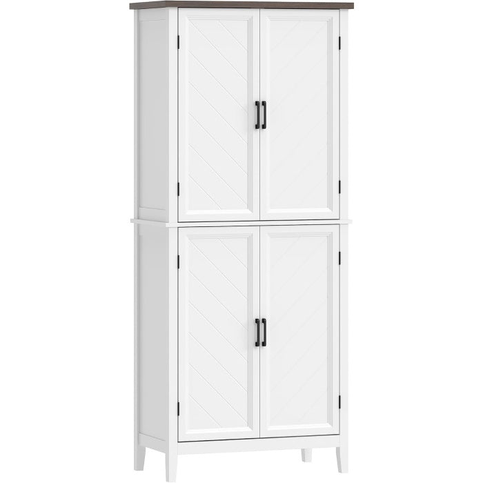Armoire cuisine rustique blanche avec quatre portes et six niveaux, grand rangement 76 x 40 x 178,5 cm