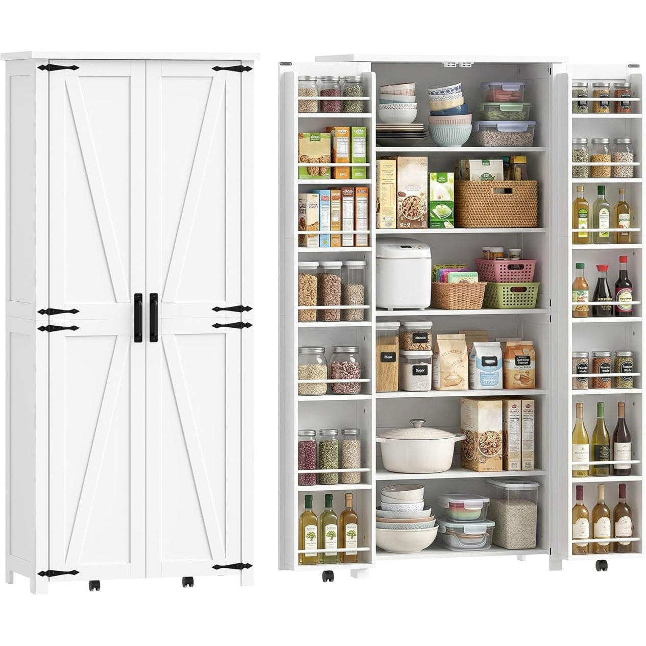 Colonne cuisine blanche 180 cm avec deux portes et grande capacite de rangement