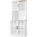 Vaisselier blanc haut avec portes vitrees et tablette ajustable, meuble cuisine 80 x 37 x 183 cm