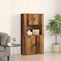 Armoire haute noire contemporaine 80 x 33 x 150 cm avec portes battantes et poignees metal, meuble pratique pour salon et salle a manger