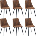 Lot de 6 chaises industrielles marron en suidine avec assise rembourree, pieds metal et style vintage pour salle a manger ou salon