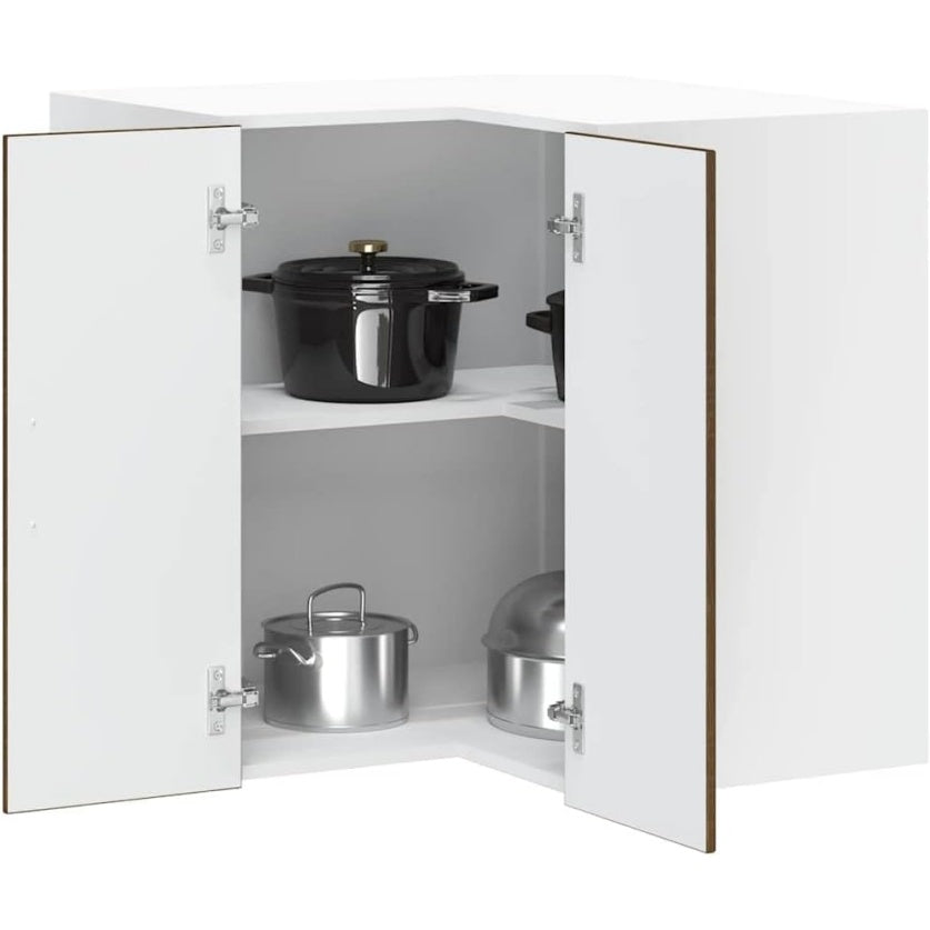 Etagere murale d angle couleur chene marron 57 x 57 x 60 cm avec portes et grande capacite de rangement pour interieur