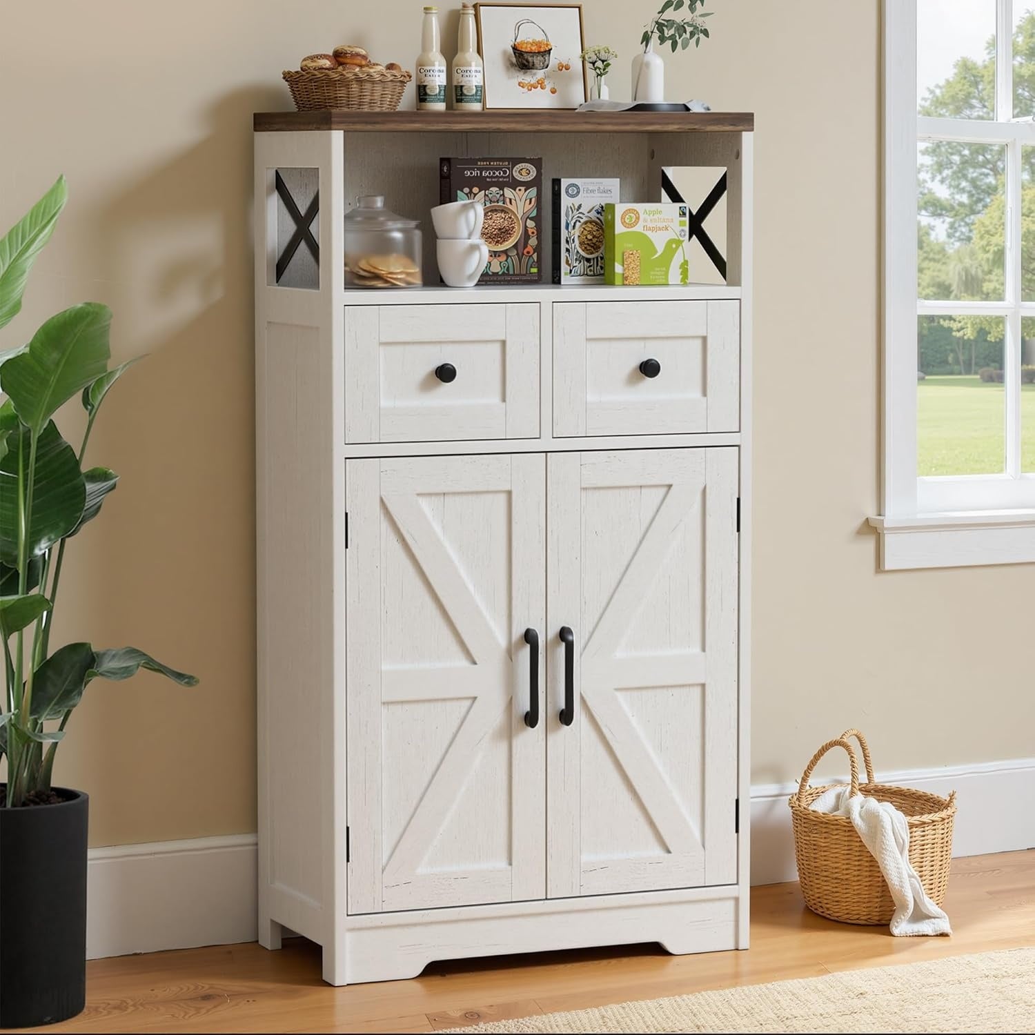Petit meuble d'appoint blanc avec tiroirs pratiques, porte et tablette reglable pour optimiser entree ou interieur