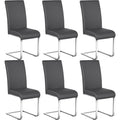 Lot de six chaises cantilever en similicuir gris fonce, dossier confortable et base moderne pour salle a manger