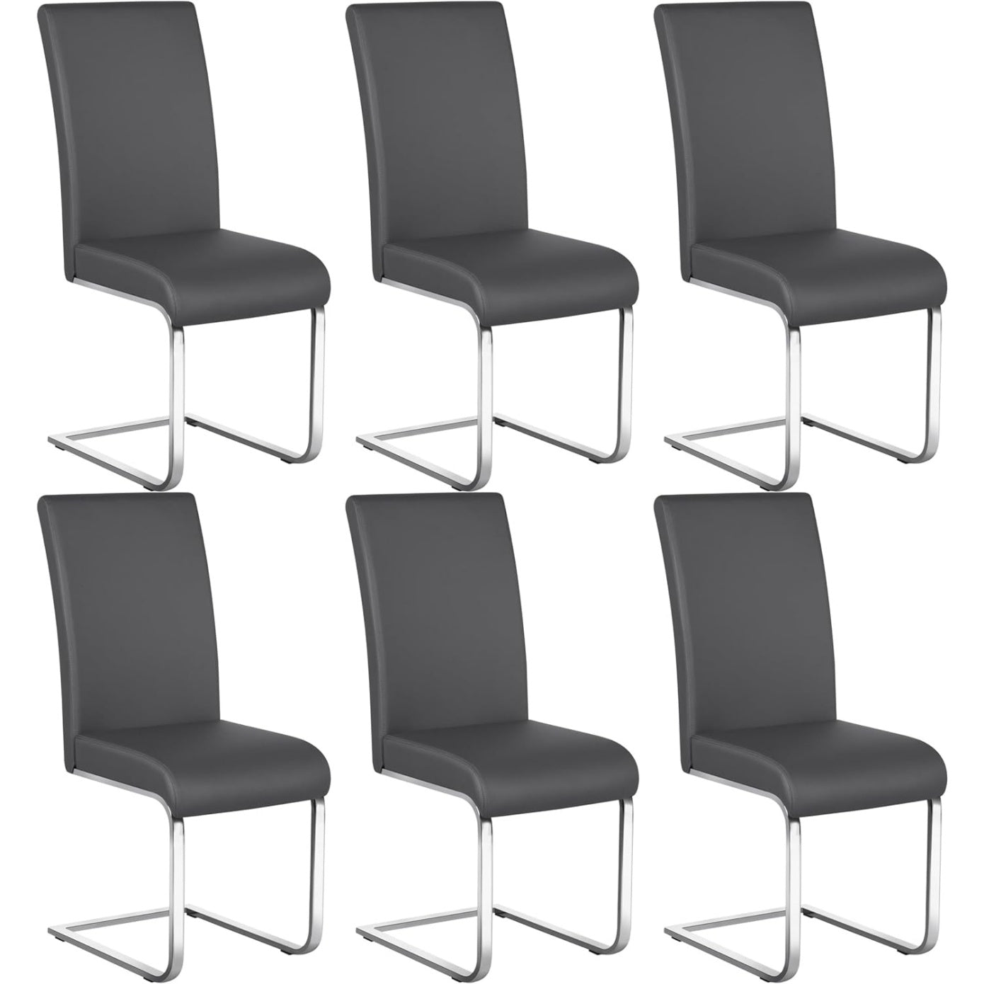 Lot de six chaises cantilever en similicuir gris fonce, dossier confortable et base moderne pour salle a manger