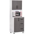Buffet haut de cuisine gris avec 3 portes et plan de travail spacieux, meuble pratique de rangement, 60 x 40 x 160 cm