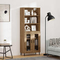Meuble colonne avec finition verre et bois moderne 69,5 x 34 x 180 cm, grand espace de rangement pour salon et salle a manger