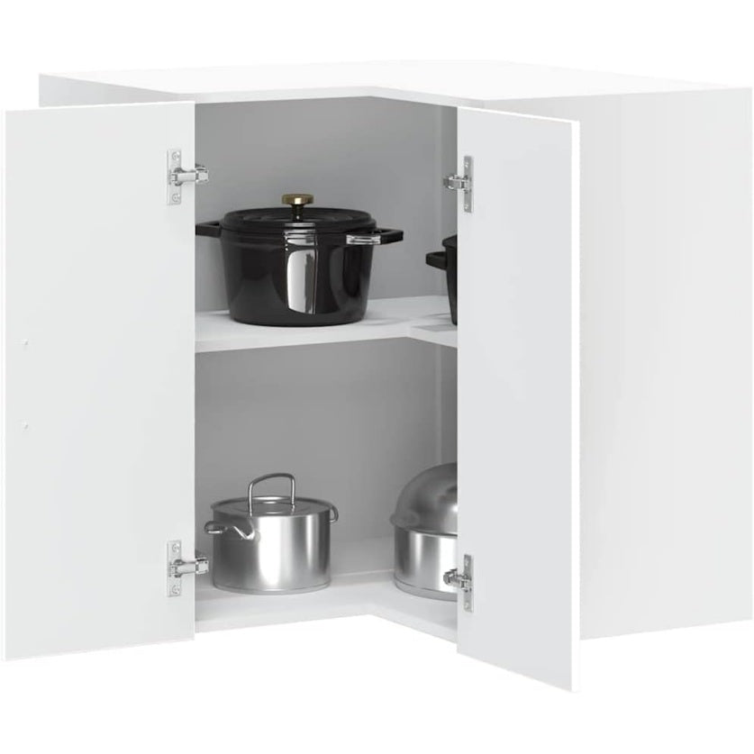 Placard mural d angle Porto blanc 57 x 57 x 60 cm avec structure resistante et espace de rangement pour cuisine