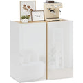 Buffet blanc brillant 80 x 40 x 80 cm, finition moderne pour vaisselle et objets decoratifs