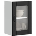 Meuble mural noir avec porte vitree 40 x 31 x 60 cm pour cuisine, rangement des epices et vaisselle avec finition moderne