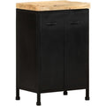 Buffet industriel en manguier brut 47 x 35 x 76 cm avec structure en fer et deux facades, rangement authentique pour interieur