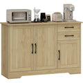 Buffet salon 120 x 38 x 79 cm avec trois portes et etagere ajustable, finition bois naturel