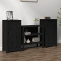Ensemble de deux buffets noirs en pin massif 39 x 35 x 80 cm avec porte et tiroir, mobilier polyvalent pour maison et bureau