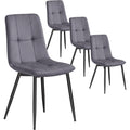 Chaise repas velours grise avec pieds reglables, dossier confortable et lot de quatre