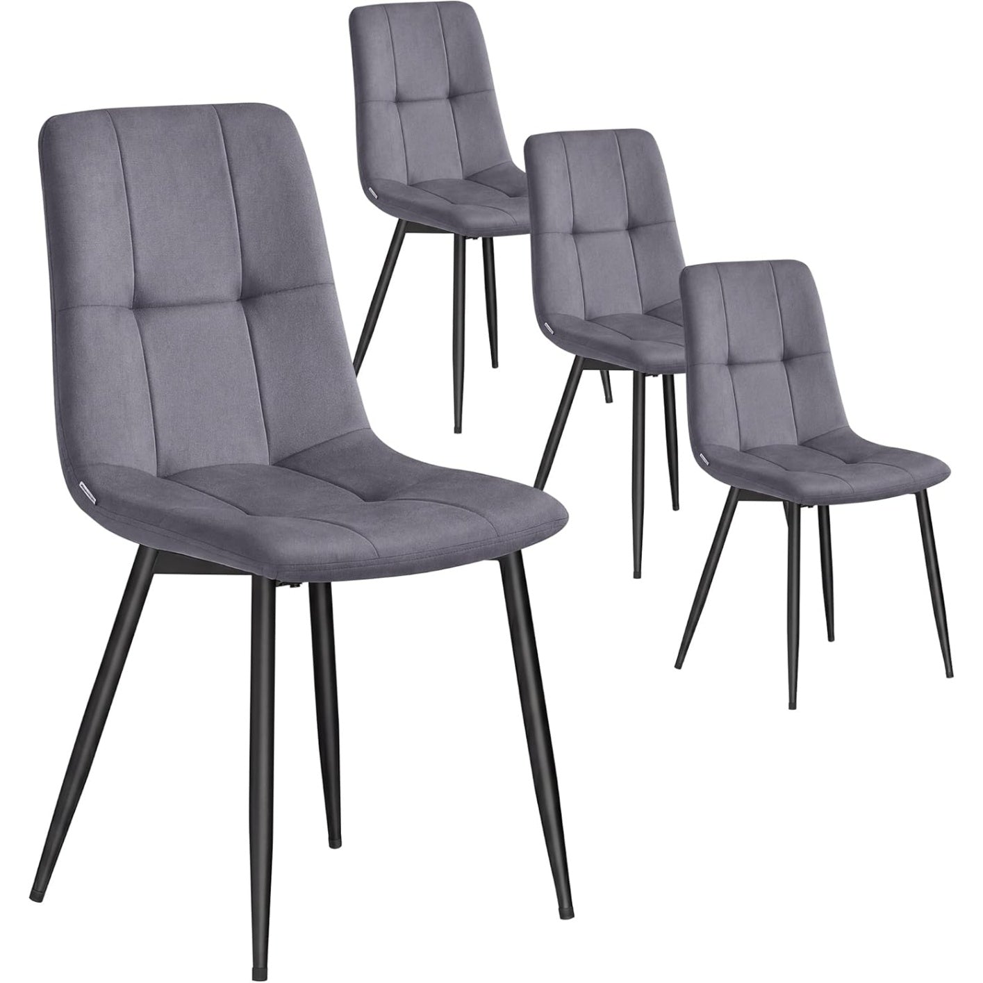 Chaise repas velours grise avec pieds reglables, dossier confortable et lot de quatre