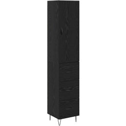 Highboard mural chene noir 90 cm avec trois tiroirs et porte battante, meuble compact pour interieur moderne