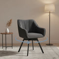 Fauteuil de cuisine pivotant avec accoudoirs, assise velours gris fonce et support metallique avec roulettes