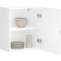 Armoire murale blanche 50 x 31 x 60 cm avec portes vitrees pour ranger vaisselle et accessoires dans cuisine ou salle a manger