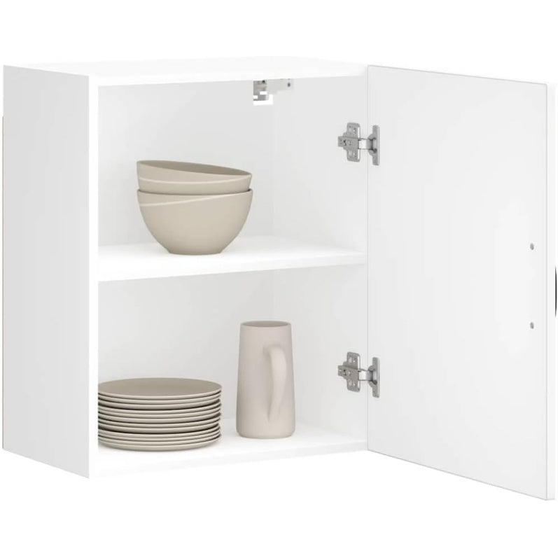 Armoire murale blanche 50 x 31 x 60 cm avec portes vitrees pour ranger vaisselle et accessoires dans cuisine ou salle a manger