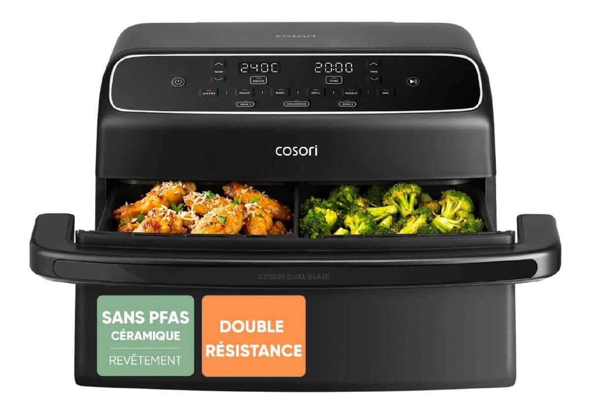 Friteuse a air chaud double zone compact noir